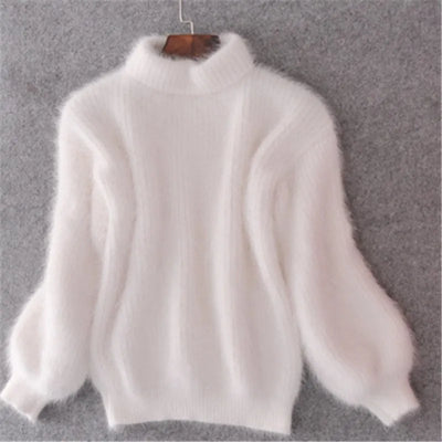 Jersey de cuello alto mullido para mujer