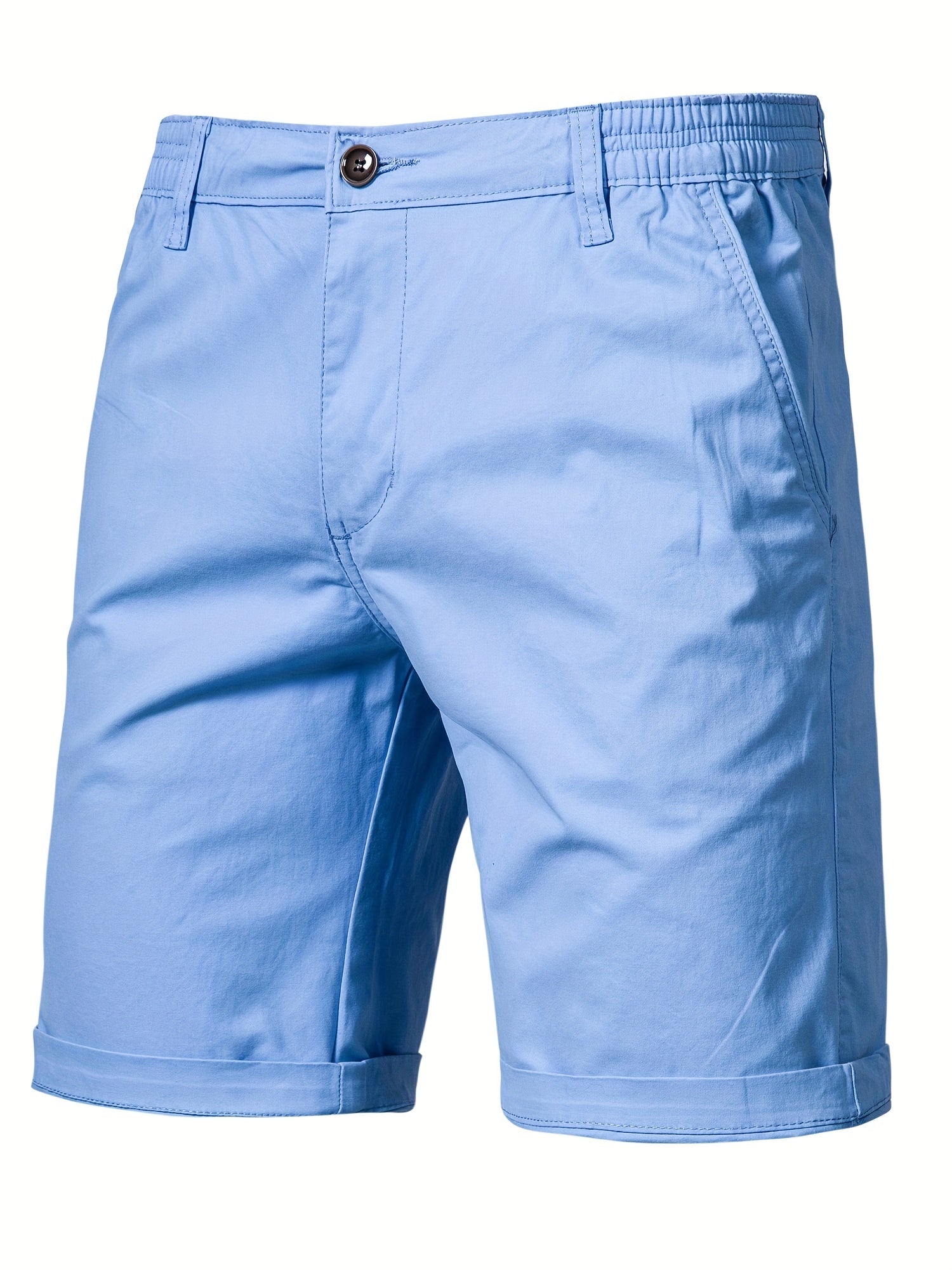 Short bleu pour homme en coton, coupe droite, avec poches latérales et taille élastique. Idéal pour l'été et les tenues décontractées.