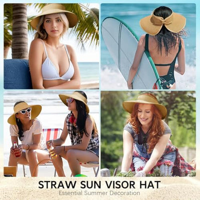 Sombrero de paja plegable para mujer con ala ancha y protección UV