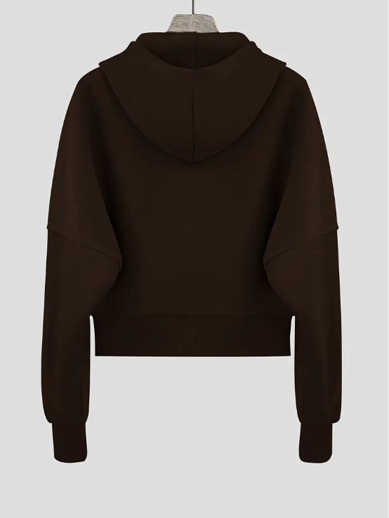 Sweat à capuche marron foncé pour femme, manches longues, coupe ample, style décontracté, idéal pour l'automne et l'hiver.