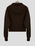 Sweat à capuche marron foncé pour femme, manches longues, coupe ample, style décontracté, idéal pour l'automne et l'hiver.