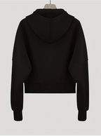 Sweat à capuche noir pour femme, manches longues, coupe ample, style décontracté, idéal pour l'automne et l'hiver, mode tendance.