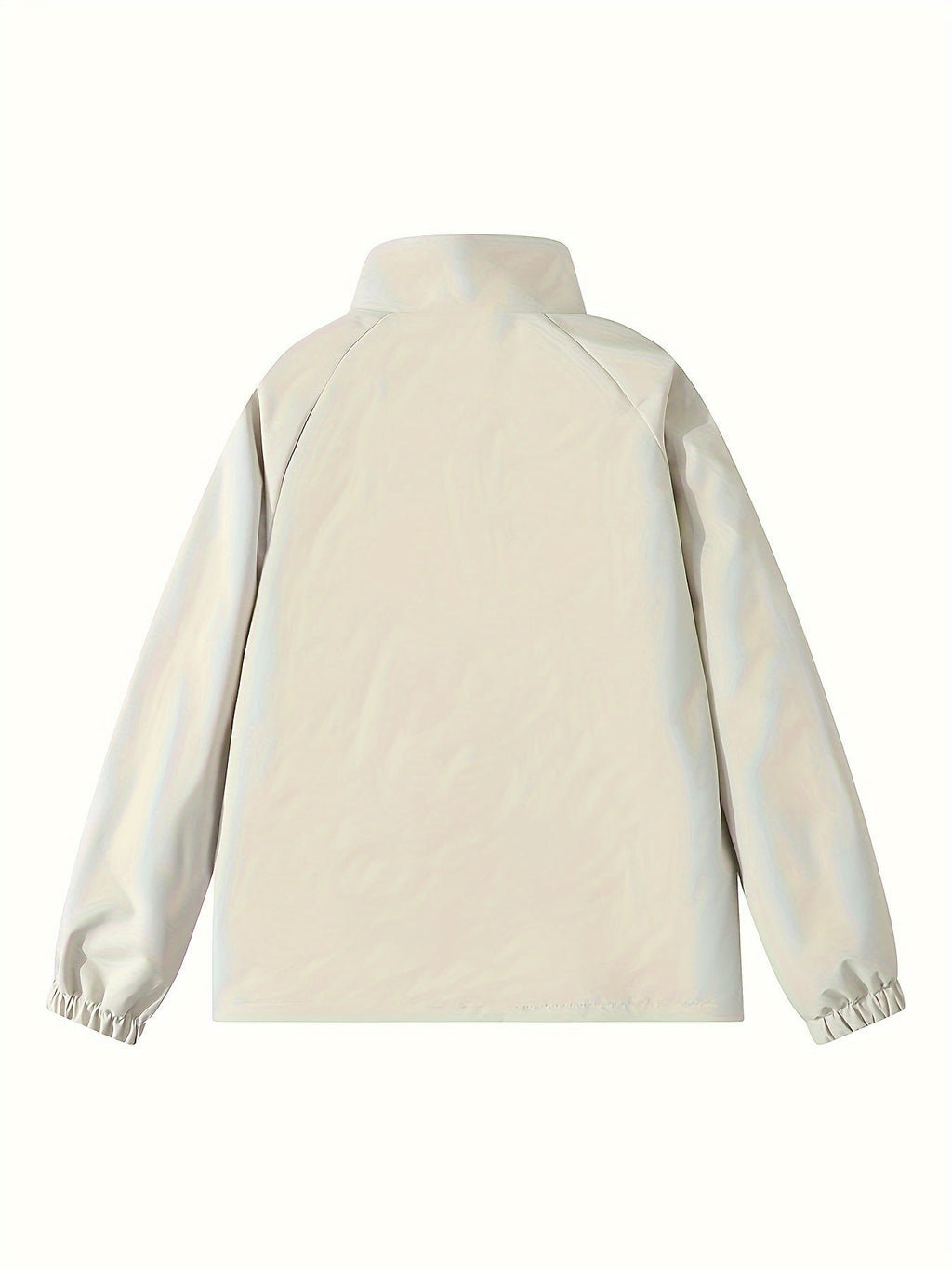 Veste imperméable beige pour femme, coupe-vent, manches longues, col montant, idéale pour la randonnée et les activités extérieures.