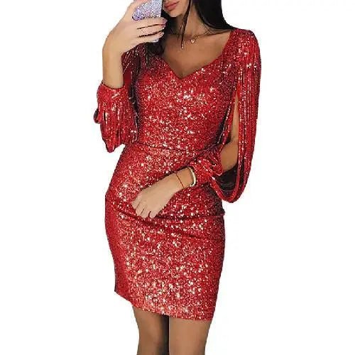 Anika | Elegante vestido midi de lentejuelas para mujer | Glamoroso, ajustado y con estilo