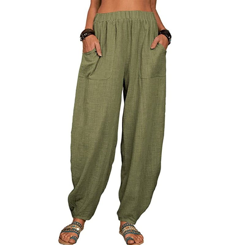 Zinzi - Pantalones harén casuales de algodón y lino