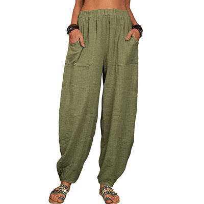 Zinzi - Pantalones harén casuales de algodón y lino