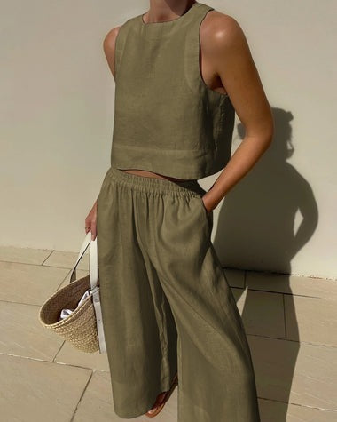 Heather - Conjunto sin mangas con pantalones para mujer
