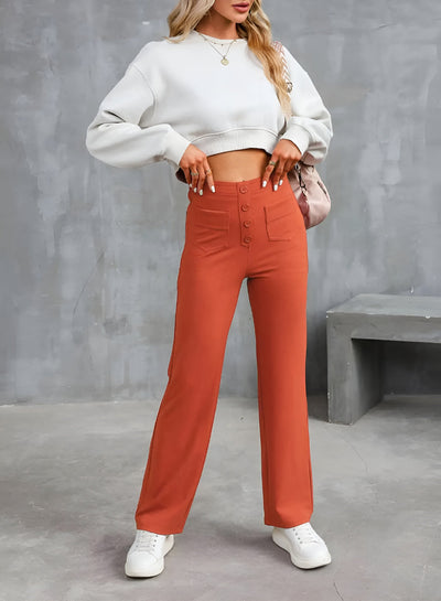 Pantalon Greta - Pantalon élastique taille haute avec élégance à jambes larges