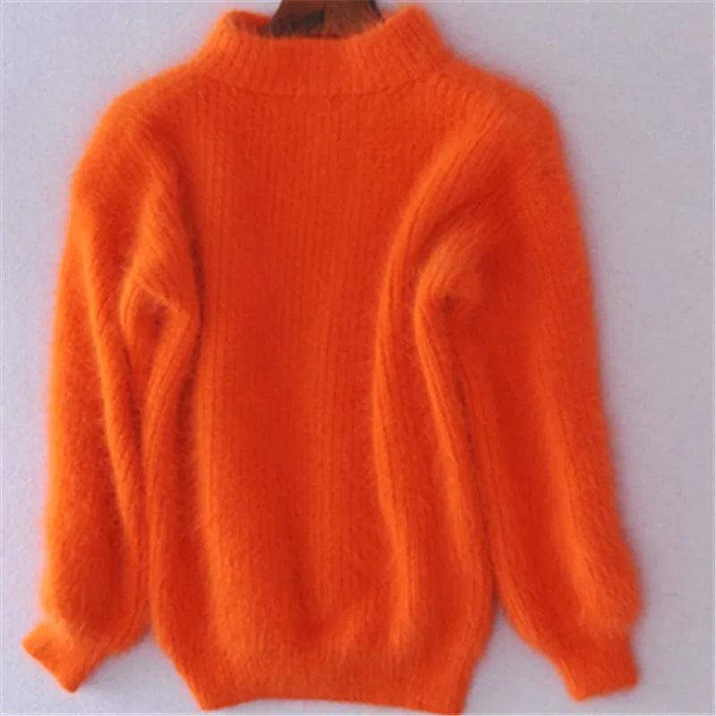 Jersey de cuello alto mullido para mujer