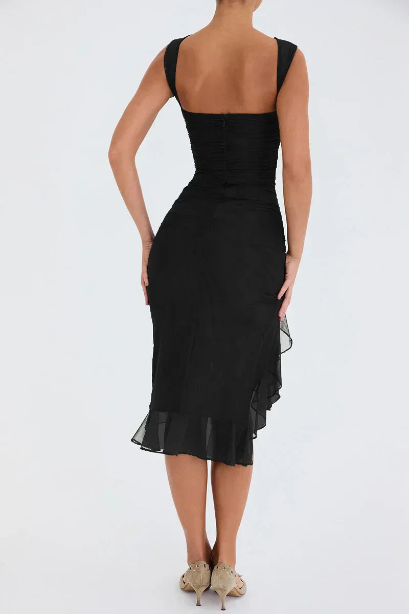 Vestido midi con volantes irregulares