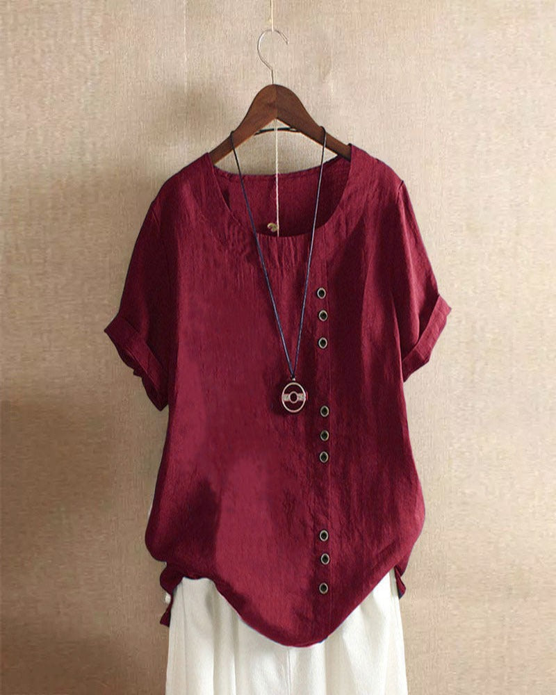 Kelly | Blouse unie à manches courtes et col rond