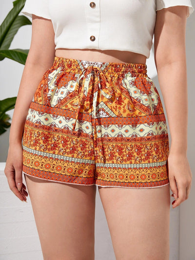 Pantalones cortos bohemios florales de talla grande de verano 2025