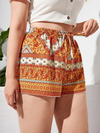 Pantalones cortos bohemios florales de talla grande de verano 2025
