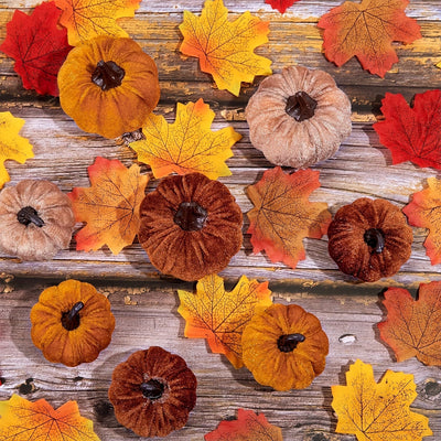 PumpkinPatch | 12 adet kadife yapay balkabağı - sonbahar süsü köpük & Cadılar Bayramı masa dekorasyonu