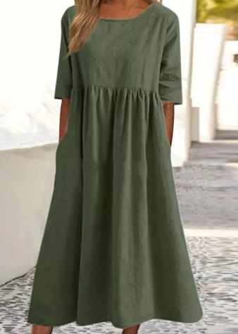 Elégante robe en coton et lin avec poches pratiques