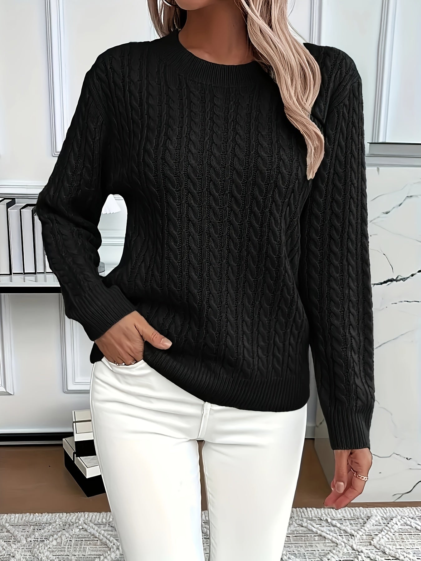 Pull en maille torsadée pour femmes - Pull doux et élégant pour le printemps et l'automne