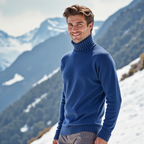 Modrý vlněný svetr pro muže, rolák, zima