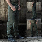 Pantalon tactique vert pour homme, résistant et confortable, idéal pour activités extérieures. Design militaire avec poches multiples et ceinture ajustable.