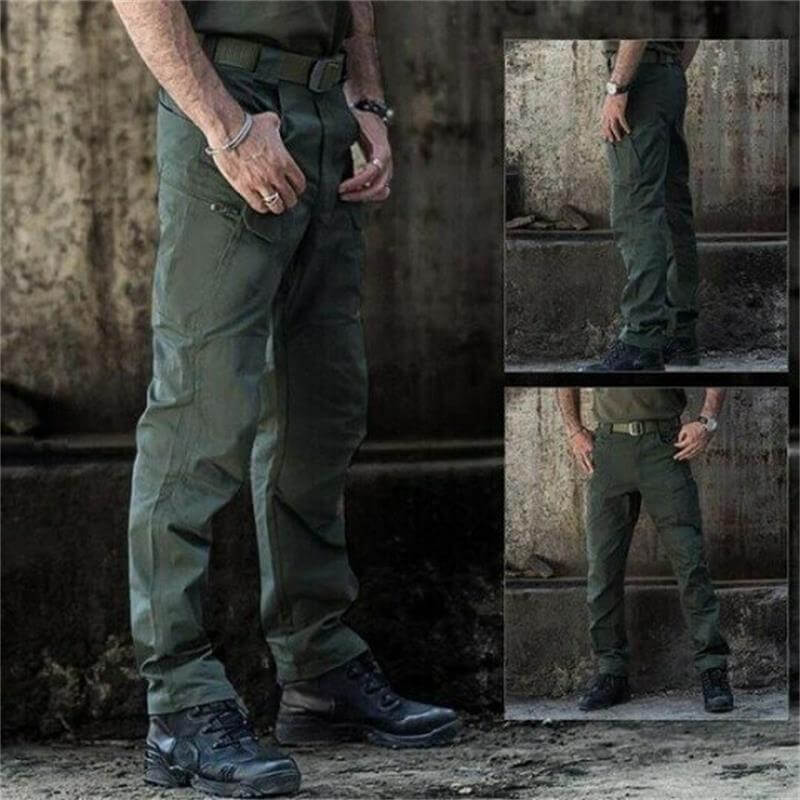 Pantalon tactique vert pour homme, résistant et confortable, idéal pour activités extérieures. Design militaire avec poches multiples et ceinture ajustable.