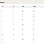 Tableau des tailles de chaussures pour femmes, affichant les conversions entre les tailles USA, UK, EUR et JPN, facilitant le choix de la pointure idéale.