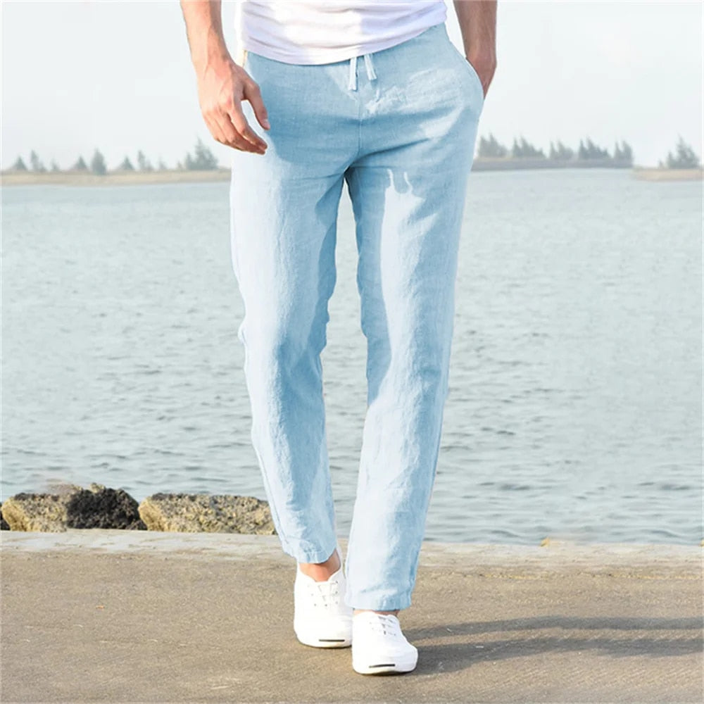 Pantalones de lino ligeros para hombre, casuales y cómodos.
