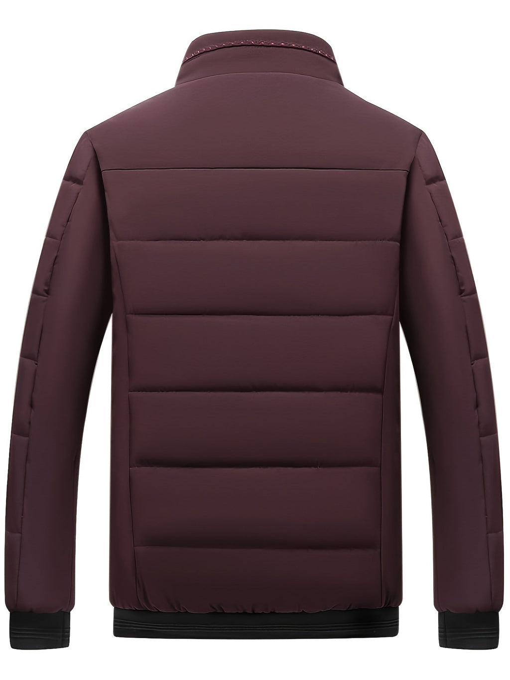 Veste matelassée bordeaux pour homme, design moderne, col montant, manches longues, idéale pour l'hiver, style élégant et chaud.