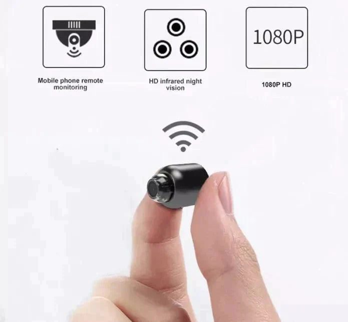 Caméra espion miniature HD 1080P, vision nocturne infrarouge, surveillance à distance pour smartphone, tenue entre deux doigts.