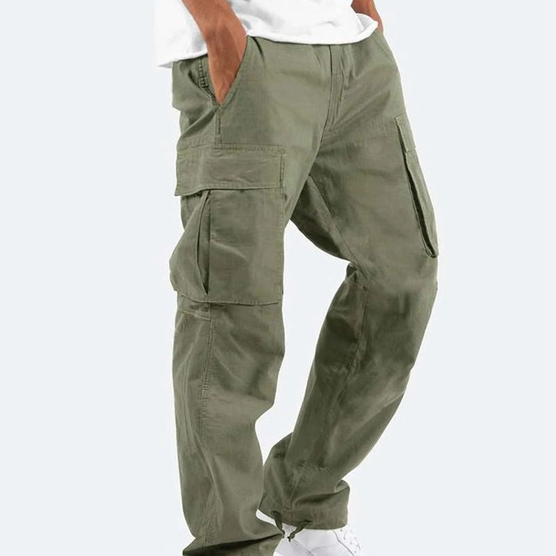 Pantalon cargo vert kaki pour homme, poches latérales, style décontracté, mode urbaine, idéal pour un look tendance et confortable.