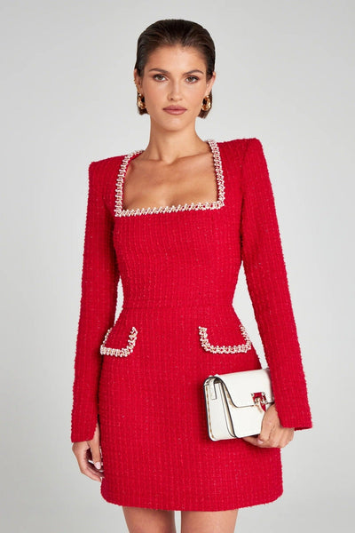 Marion - Vestido elegante con cuello en U y cuentas para mujer