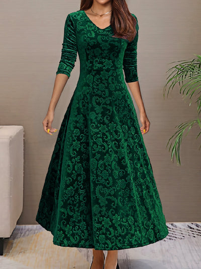 Robe en velours avec col en V pour femmes - idéale pour le printemps/été