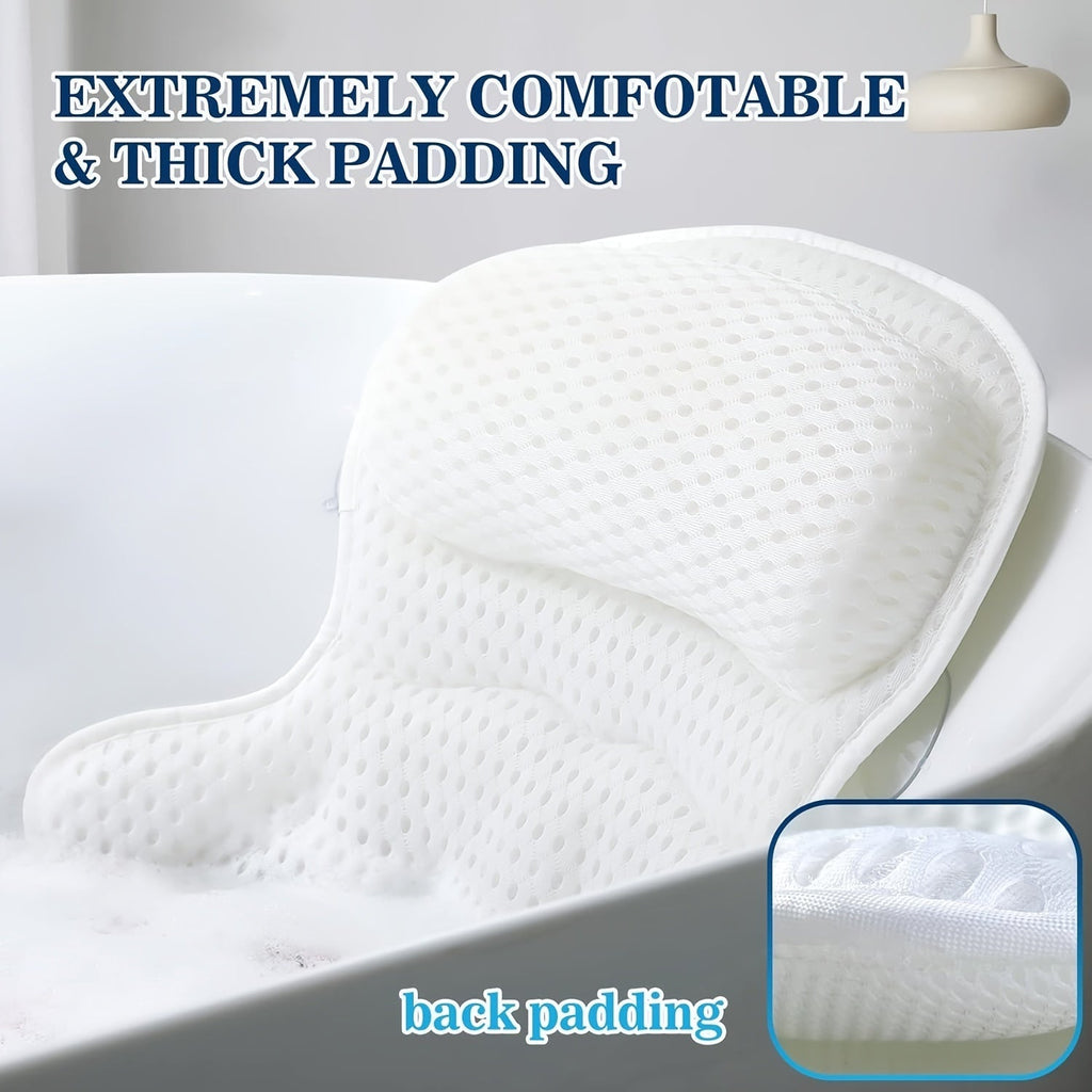 Coussin de bain blanc avec rembourrage épais et confortable, idéal pour le soutien du dos dans la baignoire. Accessoire de bain ergonomique.