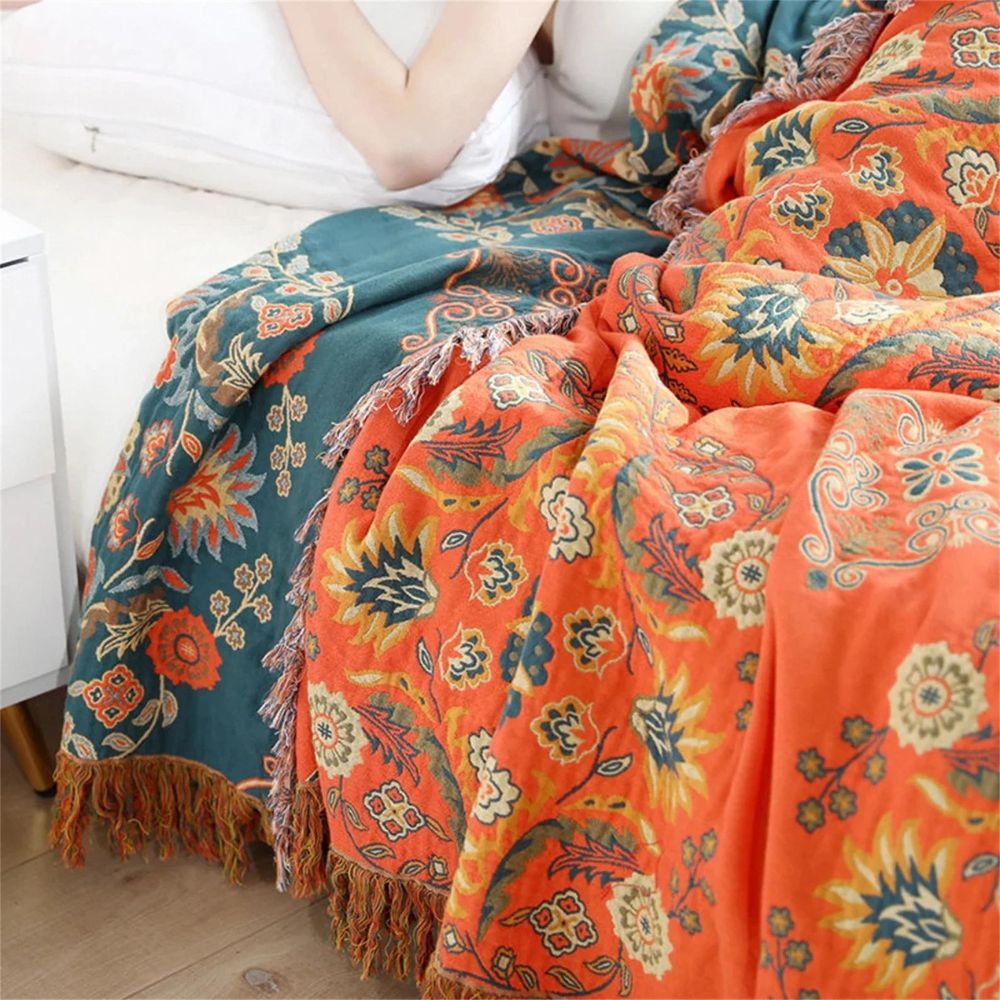 Couverture réversible en coton à motif floral