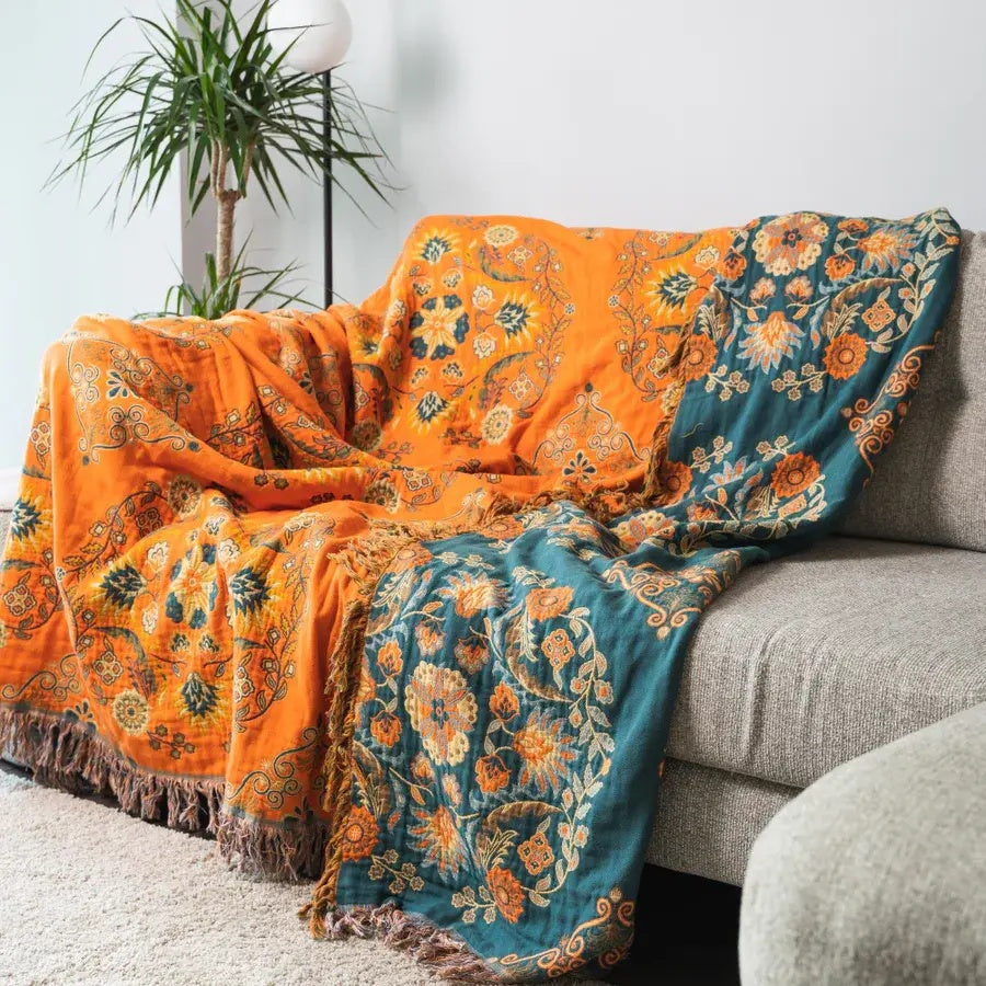 Couverture réversible en coton à motif floral