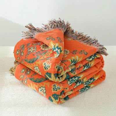 Couverture réversible en coton à motif floral
