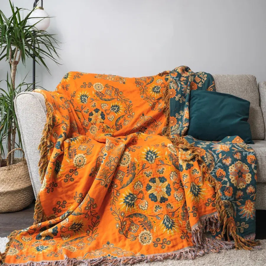Couverture réversible en coton à motif floral