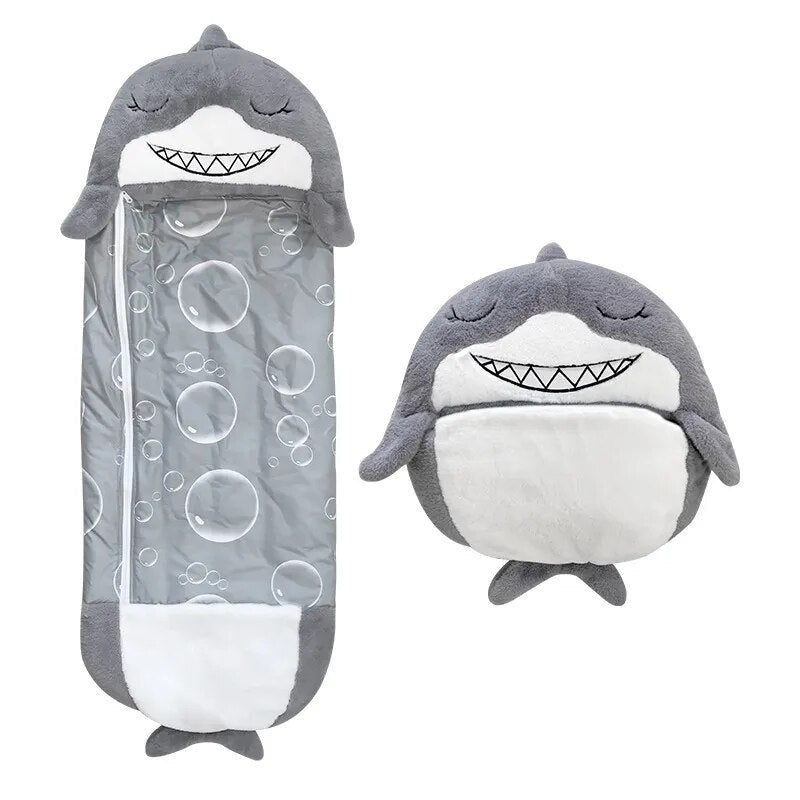 Peluches requin gris, matelas et coussin, design mignon, bulles, literie enfant, décoration chambre, cadeau original, confort douillet.
