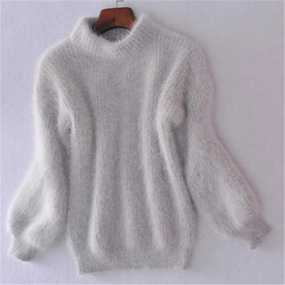 Jersey de cuello alto mullido para mujer