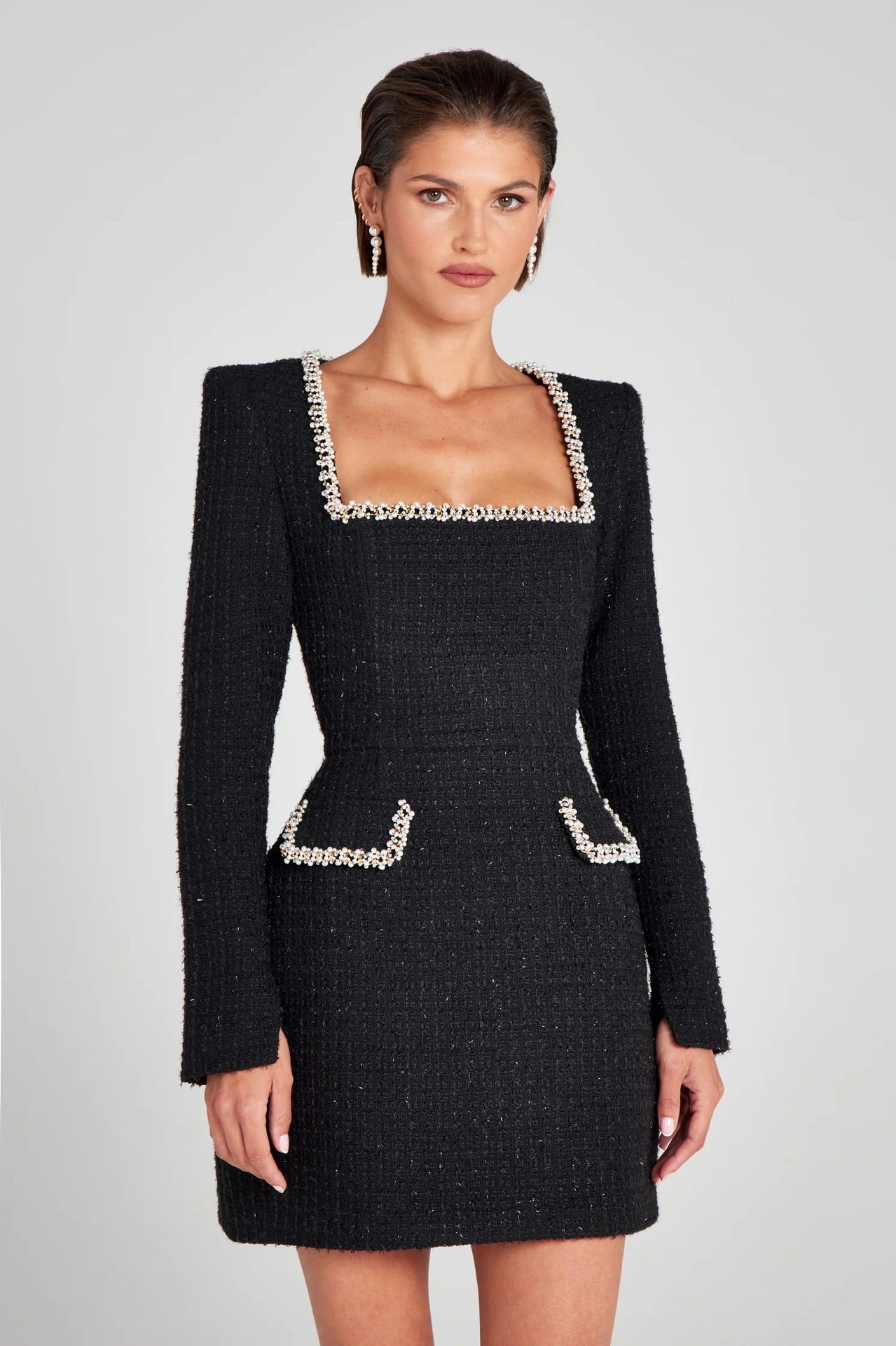 Marion - Vestido elegante con cuello en U y cuentas para mujer