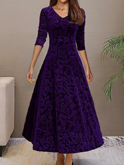 Robe en velours avec col en V pour femmes - idéale pour le printemps/été
