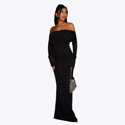 Liz - Vestido de lentejuelas con hombros descubiertos para mujer