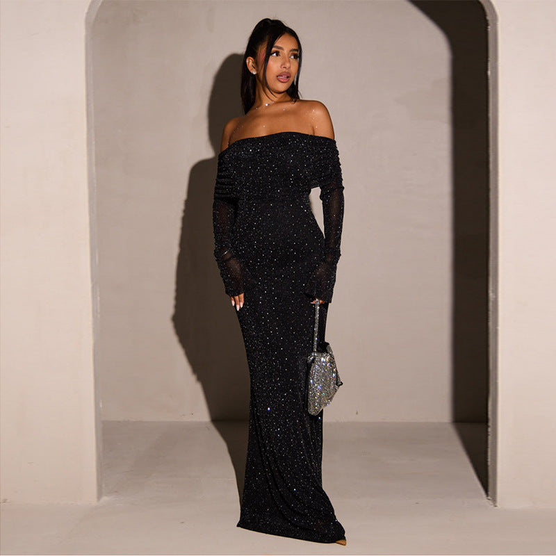 Liz - Vestido de lentejuelas con hombros descubiertos para mujer