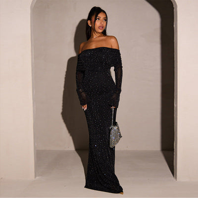 Liz - Vestido de lentejuelas con hombros descubiertos para mujer