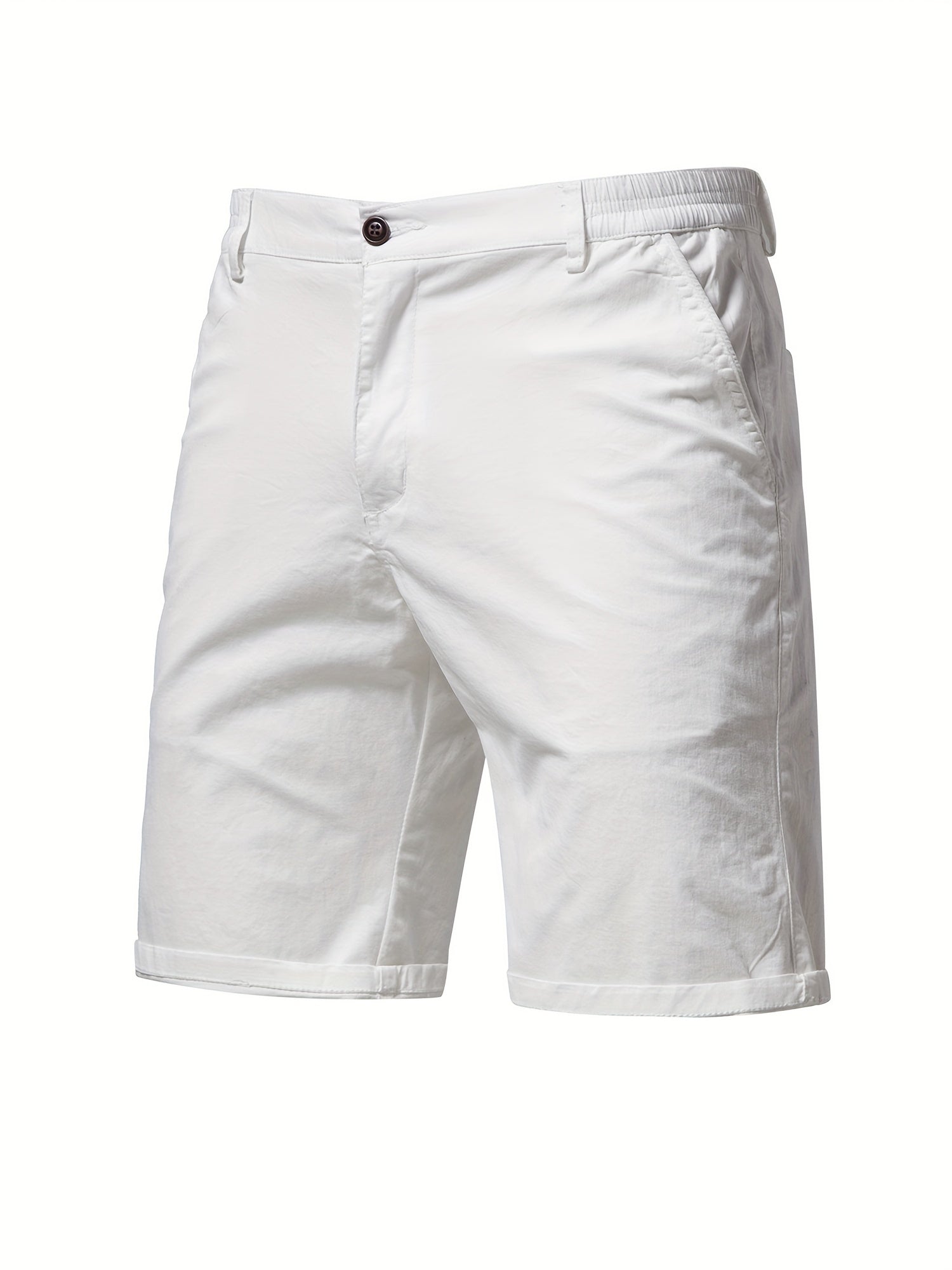 Short blanc en coton pour homme, coupe droite, avec poches latérales et bouton noir. Idéal pour l'été et les tenues décontractées.