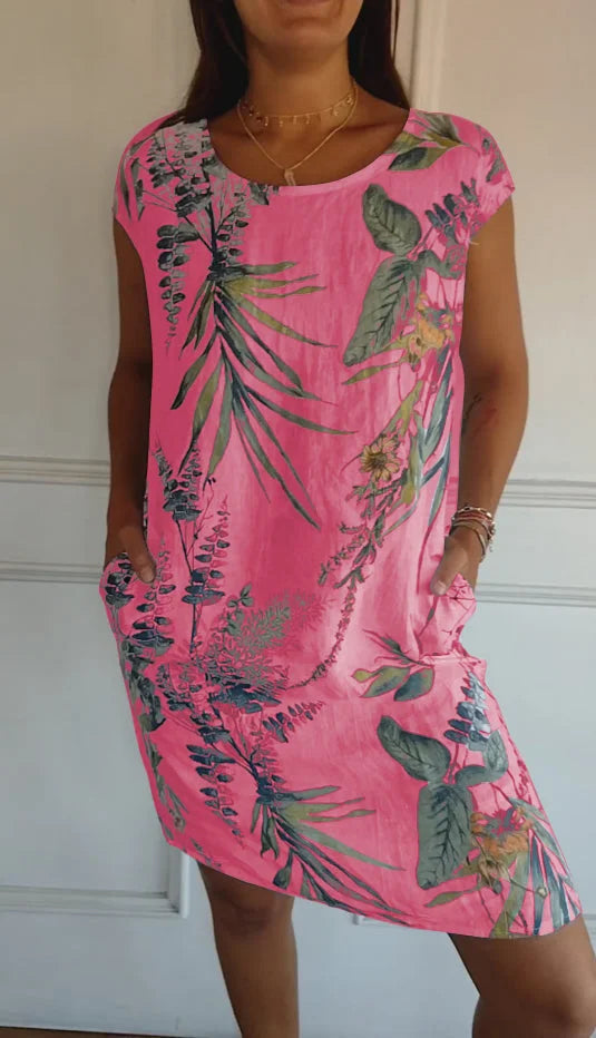 Elisabeth - Vestido de mujer de algodón y lino con cuello redondo