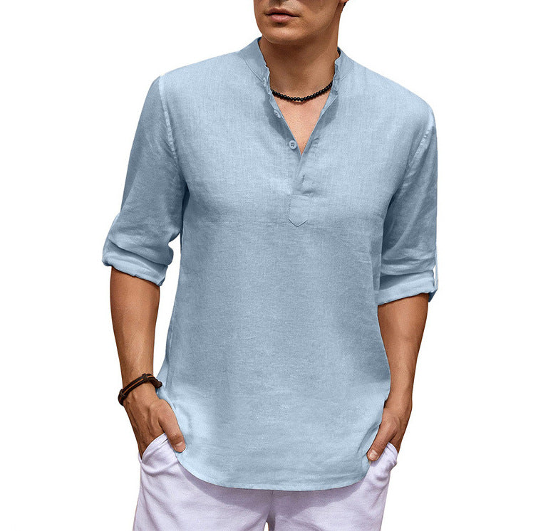 Dorian - Camisa informal de lino y algodón de manga larga para hombre