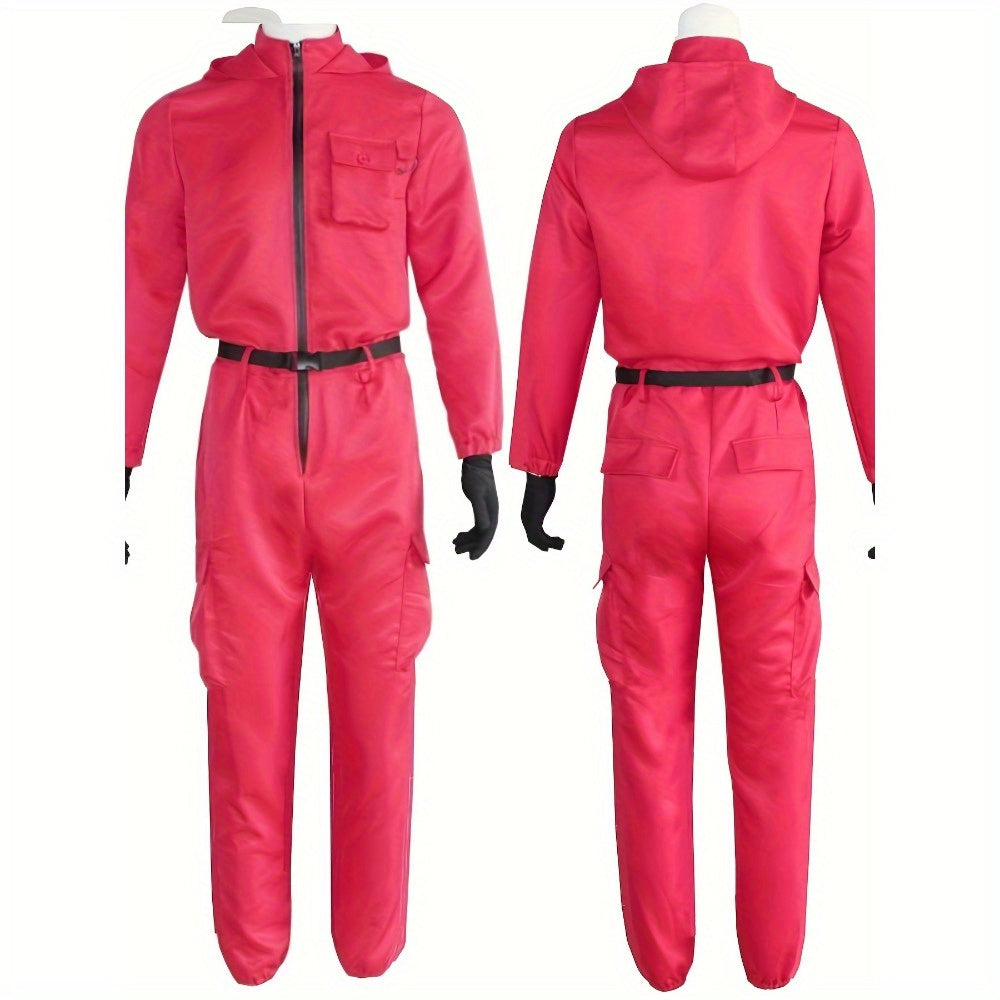 Unisex Halloween jumpsuit with long sleeves, zipper, and hood