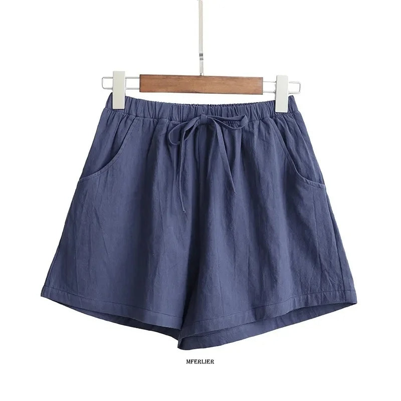Pantalones cortos de lino de talla grande para el verano de 2025