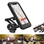 Support téléphone étanche pour vélo avec GPS affiché, monté sur guidon. Accessoire vélo essentiel, résistant à l'eau, idéal pour navigation en plein air.