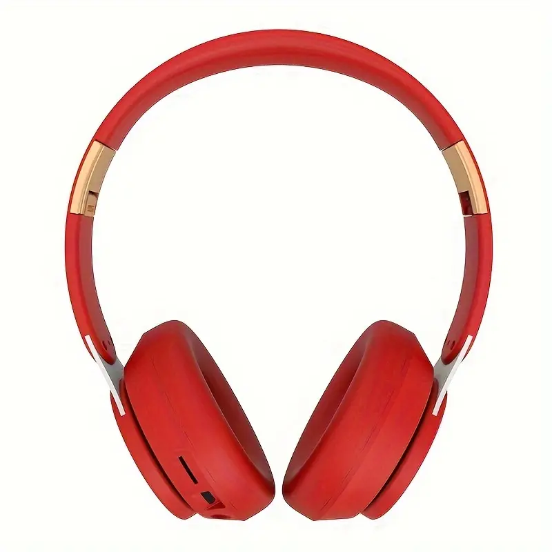Casque audio sans fil rouge élégant avec arceau rembourré et oreillettes confortables, idéal pour musique haute qualité et appels mains libres.