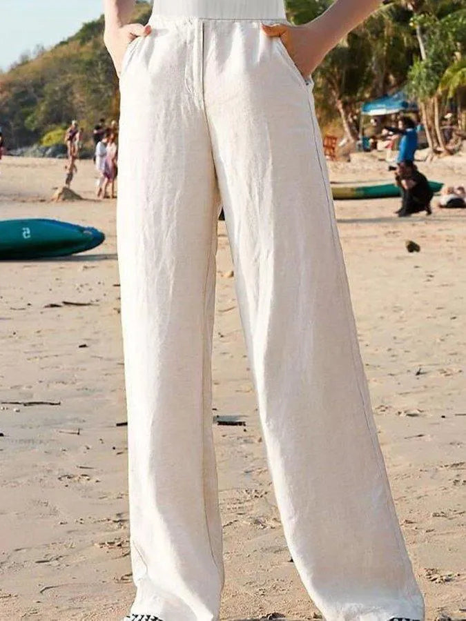 Pantalones anchos para mujer - Cintura alta - Tejido ligero y transpirable